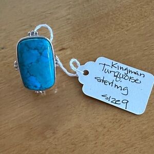 Kingman Turquoise Sterling Silver Statement Ring Size 9